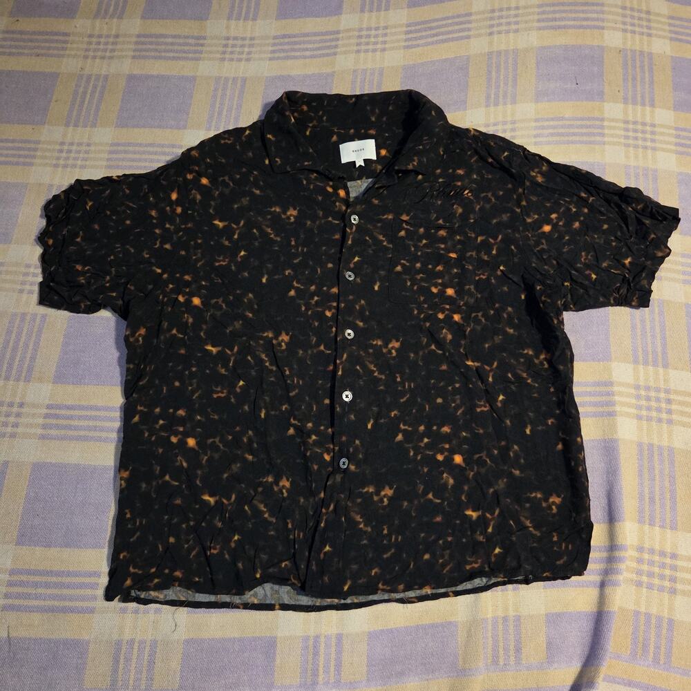 $688 Mens RHUDE Tortoise Print SS Button Up Camp Shirt Black Large Rayon